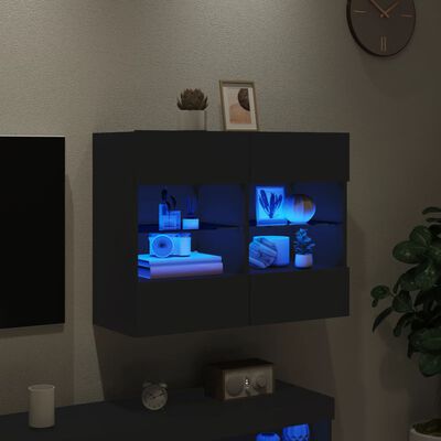 vidaXL Sieninė TV spintelė su LED lemputėmis, juoda, 78,5x30x60,5cm