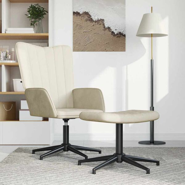 vidaXL Poilsio kėdė su pakoja, kreminės baltos spalvos, aksomas