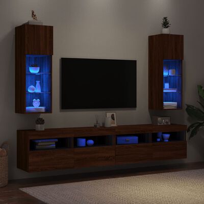 vidaXL TV spintelės su LED, 2vnt., rudos ąžuolo, 30,5x30x90cm