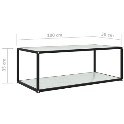 vidaXL Kavos staliukas, baltas, 100x50x35cm, grūdintas stiklas