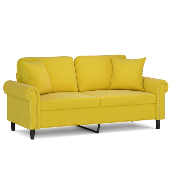vidaXL Dvivietė sofa su pagalvėlėmis, geltonos spalvos, 140cm, aksomas