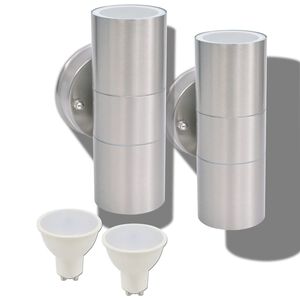 vidaXL Lauko LED sien. &scaron;viest., 2vnt., nerūd. plienas, į vir&scaron;ų/apačią