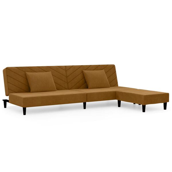 vidaXL Dvivietė sofa-lova su dvejom pagalvėm/pakoja, ruda, aksomas