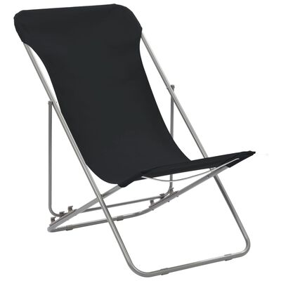 vidaXL Sul. paplūdimio kėdės, 2vnt., juod. sp., plienas ir oks. aud.