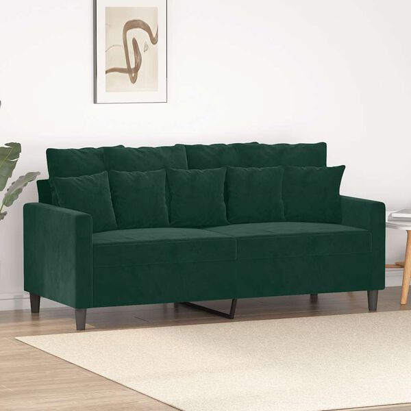 vidaXL Dvivietė sofa, tamsiai žalios spalvos, 140cm, aksomas