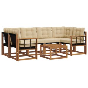 vidaXL Lauko sofos komplektas su pagalve 7 pcs Natūralus ir bežinis