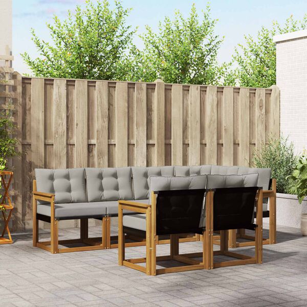 vidaXL Lauko sofos komplektas 7 pcs Natūrali ir &scaron;viesiai pilka