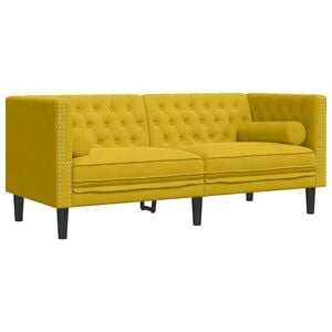 vidaXL Dvivietė chesterfield sofa su pagalvėlėmis, geltona, aksomas