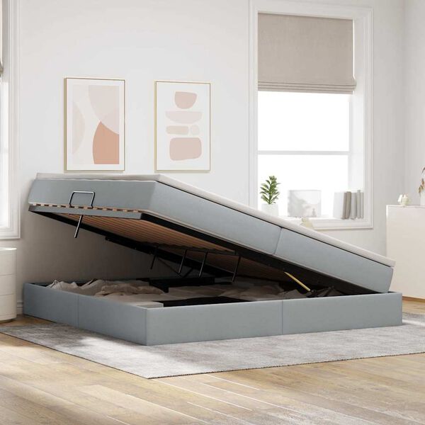 vidaXL Lova su daiktų laikymo vieta ir čiužiniu &Scaron;viesiai pilka