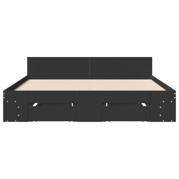 vidaXL Lovos rėmas su stalčiais, juodas, 140x200cm, apdirbta mediena
