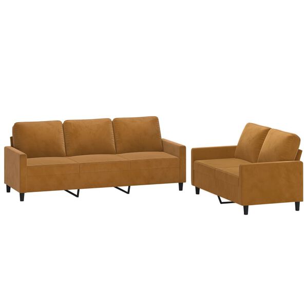 vidaXL Sofos komplektas su pagalvėlėmis, 2 dalių, rudas, aksomas