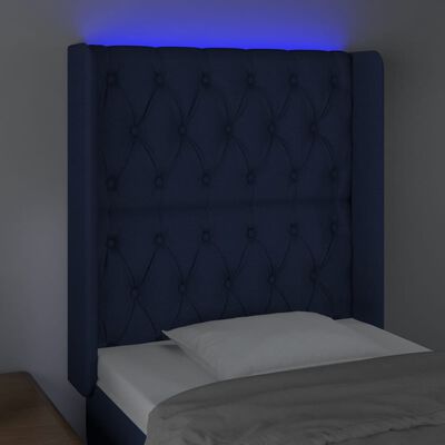 vidaXL Galvūgalis su LED, mėlynos spalvos, 83x16x118/128cm, audinys