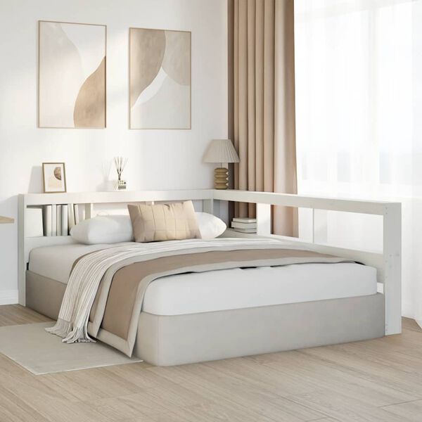 vidaXL knygų spinta L formos baltos 135 cm pu&scaron;ies medienos masyvas