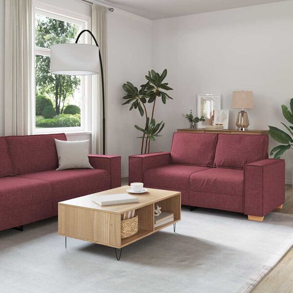 vidaXL Sofa 3 pcs Vyno raudona 220 x 80 x 84 cm Lino mi&scaron;inio audinys