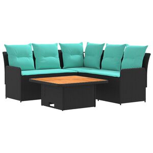 vidaXL Baldų komplektai su pagalve 4 pcs Juoda ir turkio PE ratanas