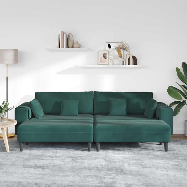 vidaXL Sofa su pagalve 3 pcs Tamsiai žalia Aksomas