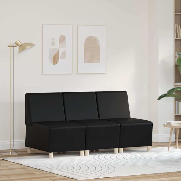 vidaXL Modulinis sofa vienetas be rankų 3 pcs Juoda 55 x 74 x 82 cm