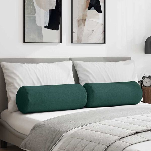 vidaXL Pagalvės 2 pcs Tamsiai žalia &Oslash; 25 x 70 cm audinys