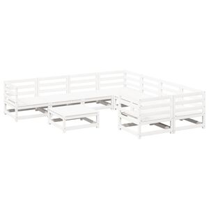 vidaXL Sodo sofos komplektas, 9 dalių, baltas, pu&scaron;ies medienos masyvas