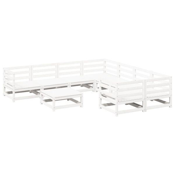 vidaXL Sodo sofos komplektas, 9 dalių, baltas, pu&scaron;ies medienos masyvas