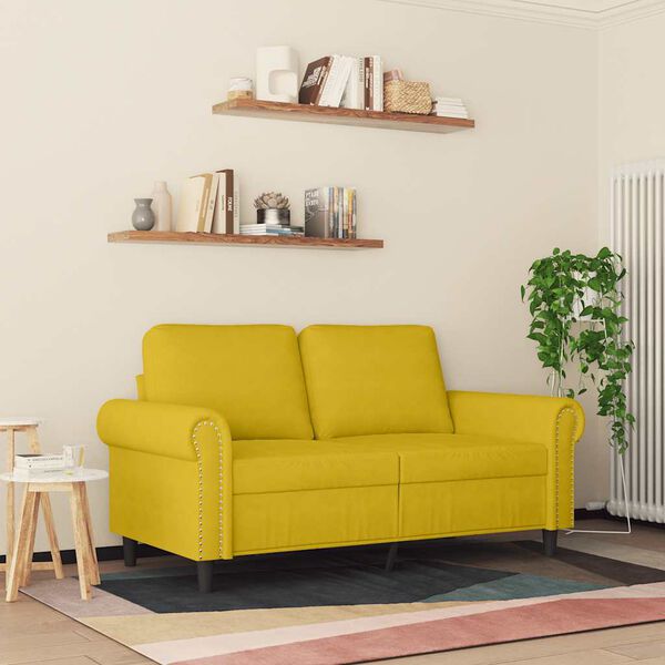 vidaXL Dvivietė sofa, geltonos spalvos, 120cm, aksomas