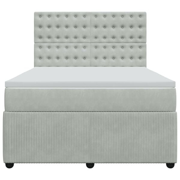 vidaXL Lova su spyruoklėmis ir čiužiniu, pilka, 160x200 cm, aksomas