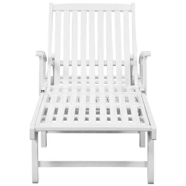 vidaXL Saulės gultas su ratais, akacijos mediena, baltas