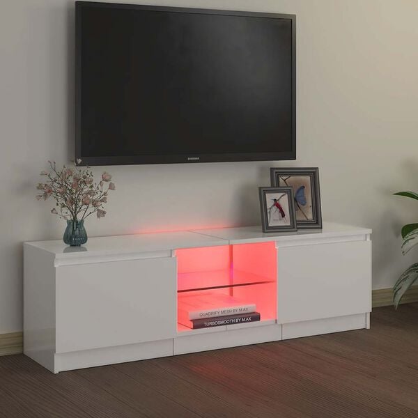 vidaXL TV spintelė su LED ap&scaron;vietimu, balta, 120x30x36cm, blizgi