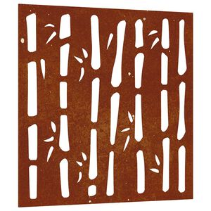 vidaXL Sodo sienos dekoracija, 55x55cm, corten plienas, bambukas