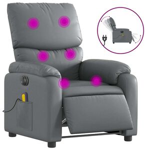 vidaXL Elektrinis atlo&scaron;iamas masažinis krėslas, pilkas, dirbtinė oda