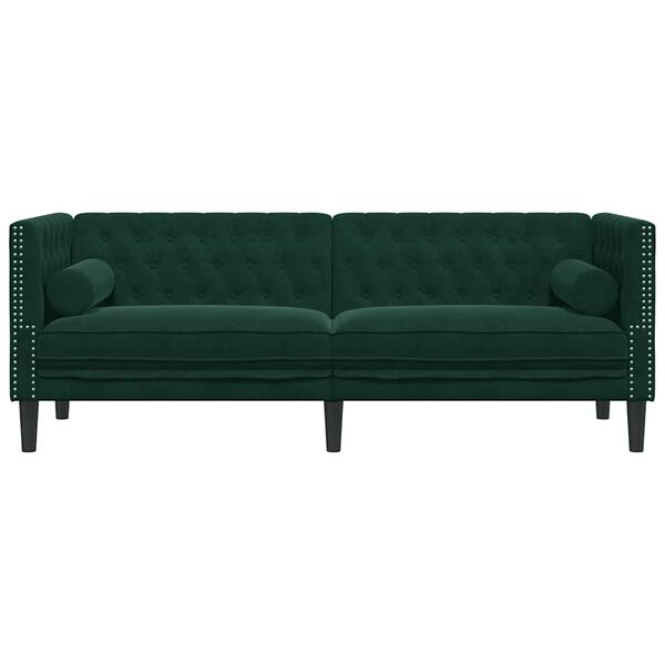 vidaXL Trivietė chesterfield sofa su pagalvėlėmis, žalia, aksomas