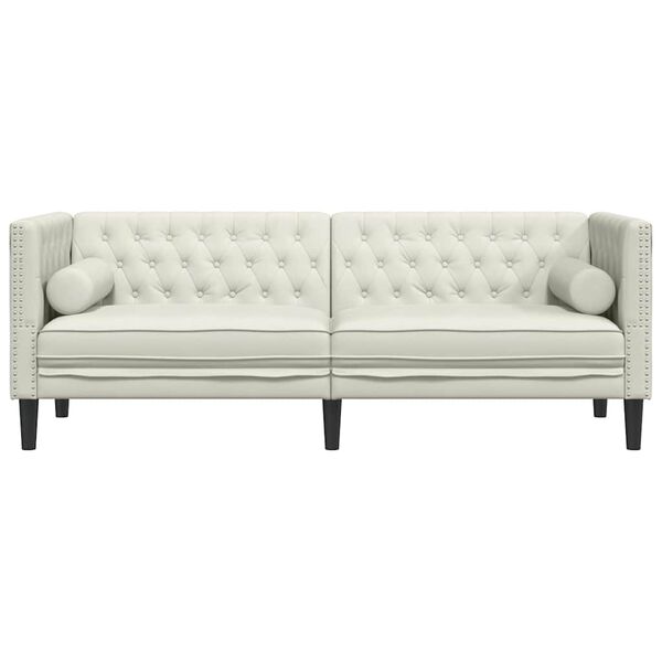 vidaXL Trivietė chesterfield sofa su pagalvėlėmis, kreminė, aksomas