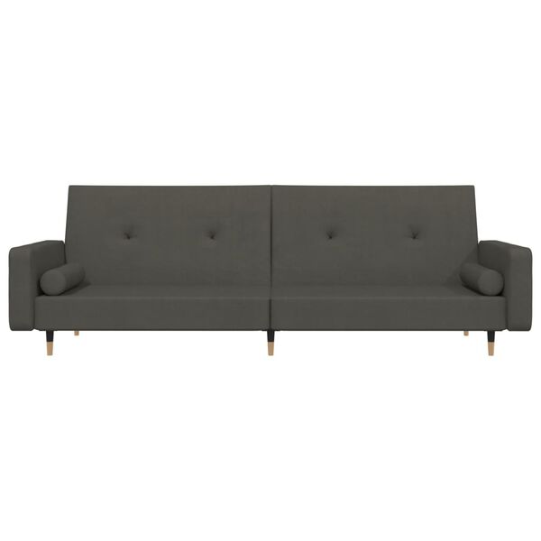 vidaXL Dvivietė sofa-lova su dvejomis pagalvėmis, pilka, aksomas