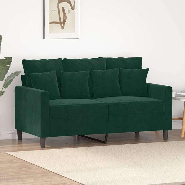 vidaXL Dvivietė sofa, tamsiai žalios spalvos, 120cm, aksomas