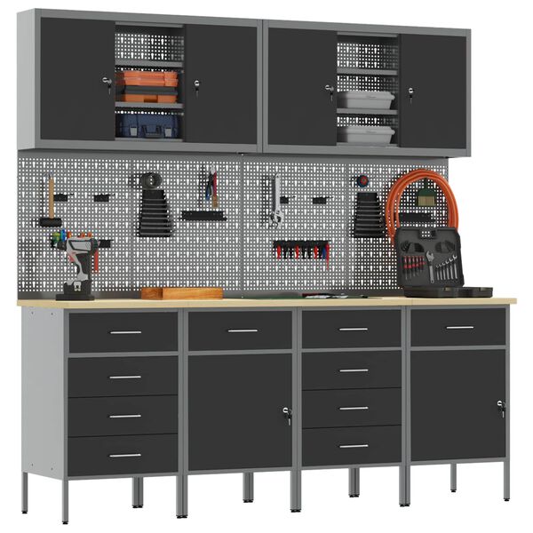 vidaXL Darbo spinta 10 pcs Juoda Inžinerinė mediena ir plienas