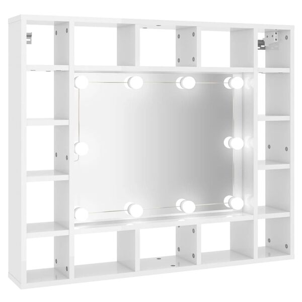 vidaXL Veidrodinė spintelė su LED, balta, 91x15x76,5cm, blizgi