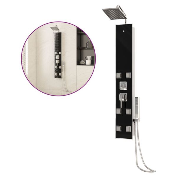 vidaXL Dušo sistema, juodos spalvos, 18x45,5x130cm, stiklas