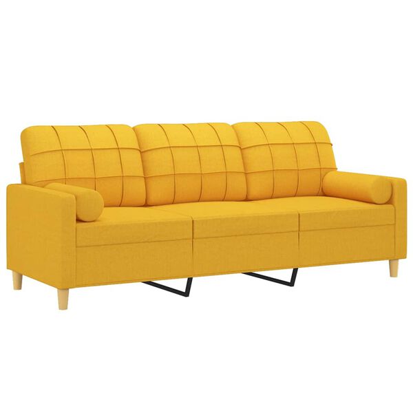 vidaXL Trivietė sofa su pagalvėmis, &scaron;viesiai geltona, 180cm, audinys