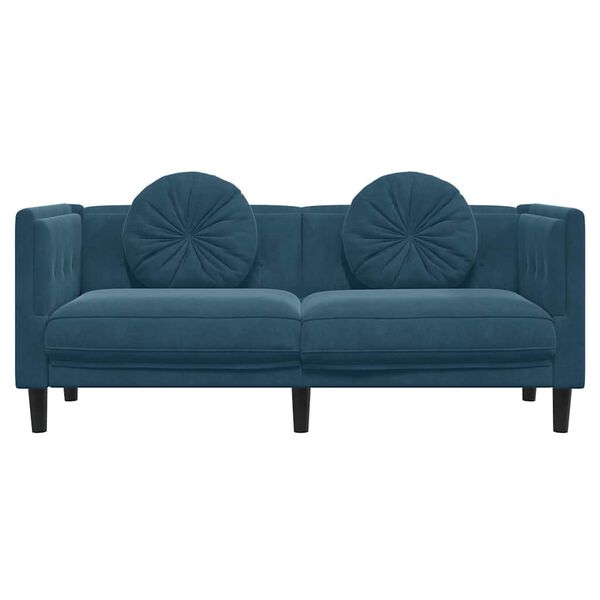 vidaXL Dvivietė sofa su pagalvėlėmis, mėlynos spalvos, aksomas