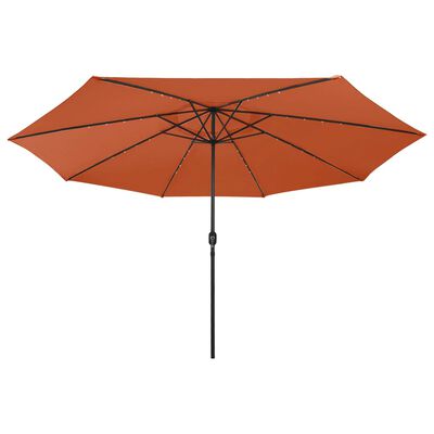 vidaXL Lauko skėtis su LED ir metaliniu stulpu, terakota, 400cm