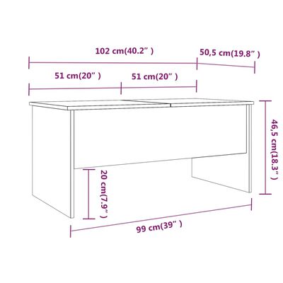 vidaXL Kavos staliukas, pilkas ąžuolo, 102x50,5x46,5cm, mediena