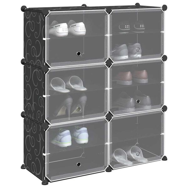 vidaXL Storage Cube Organizer su 6 kubeliais ir durelėmis juodas PP