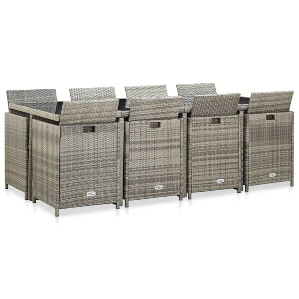 vidaXL Lauko valgomojo baldų kompl. su pag., 13d., krem. sp., polirat.