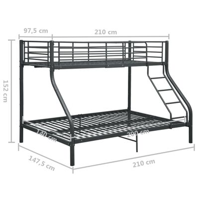 vidaXL Dviaukštės lovos rėmas, juodas, 140x200cm/90x200cm, metalas