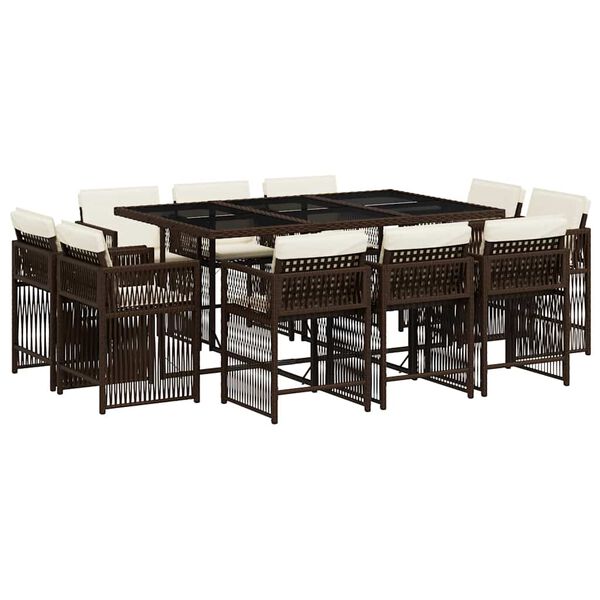 vidaXL Sodo komplektas su pagalvėlėmis, 11 dalių, rudas, poliratanas