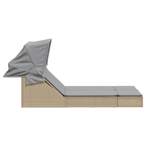 vidaXL Dvivietis saulės gultas, smėlio spalvos, poliratanas