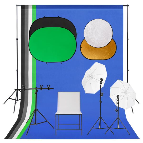 vidaXL Fotostudijos rinkinys su &scaron;viestuvu, fonų rinkiniu ir stalu