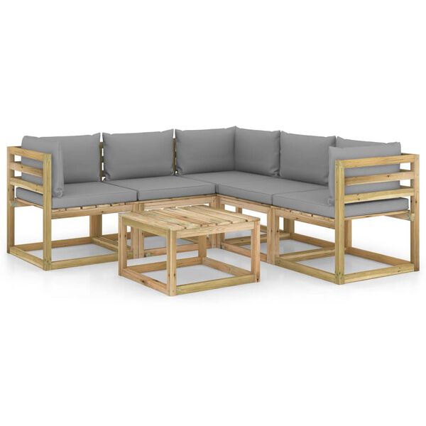 vidaXL Sodo komplektas su pilkos spalvos pagalvėlėmis, 6 dalių