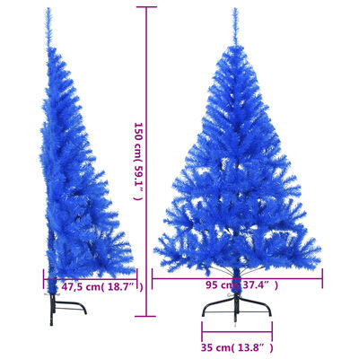 vidaXL Dirbtinė pusinė Kalėdų eglutė su stovu, mėlyna, 150cm, PVC