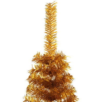 vidaXL Dirbtinė pusinė Kalėdų eglutė su stovu, auksinė, 150cm, PET